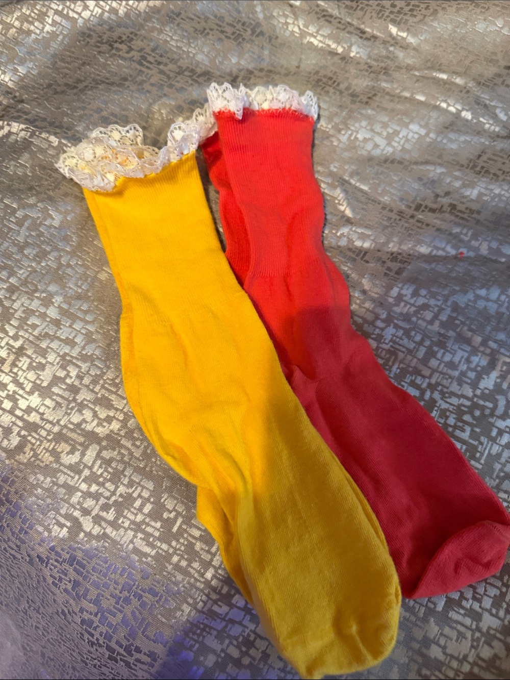 Woman’s cotton socks the top has white delicate lace